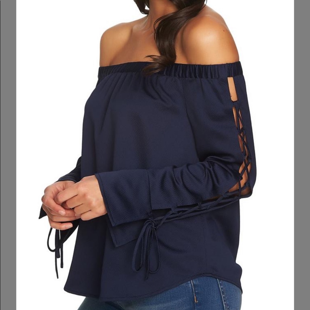 1.STATE Blue Off The Shoulder Blouse